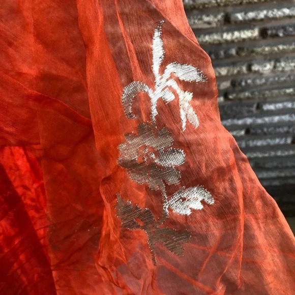 Vintage Handmade Ethnic Embroidered Sheer Chiffon Full Skirt Maxi Dress XXS - Picture 5 of 8